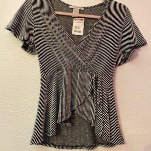 Black and white striped short sleeved shirt